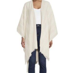 NWT Cream w/ White Stripes Layering Yarn Dyed Kimono/Poncho/Rauna OS